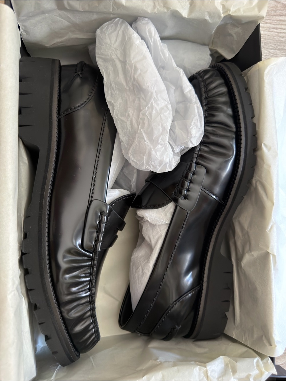 rag & bone Black Leather Lug-Sole Slip-On Loafers